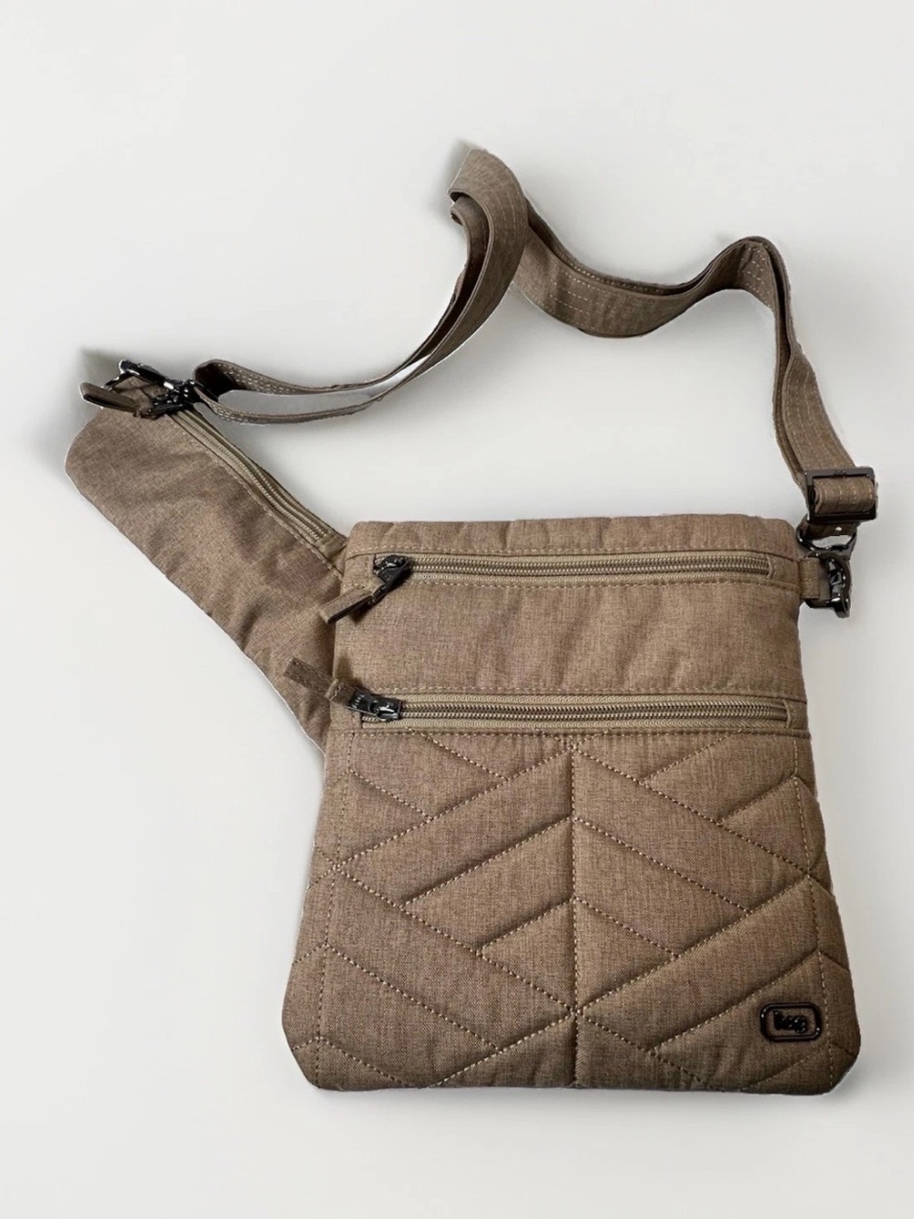 lug Quilted Messenger Sling Bag in Taupe